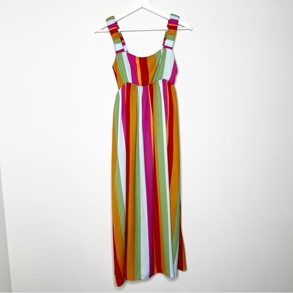Show Me Your Mumu Vibrant Colorful Stripe Fling Midi Dress In Getaway Stripe - Picture 4 of 8
